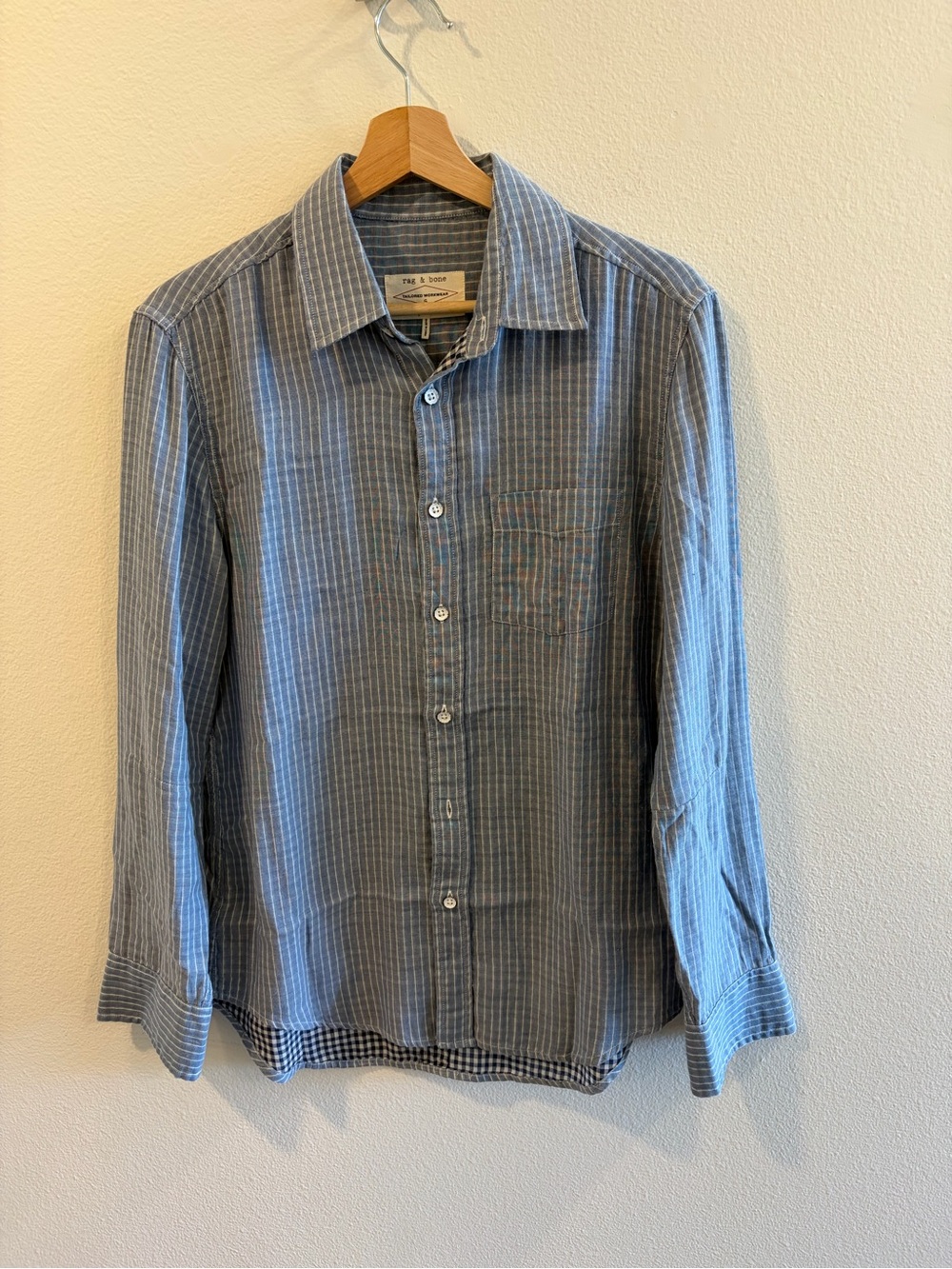 rag & bone Blue and White Striped Linen Button-Down Shirt
